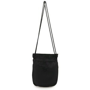 Prada beaded logo drawstring bag shoulder black